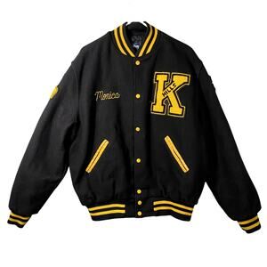 Varsity Letterman Jacket Kenowa Hills Pom Pom Michigan Wool Coat USA Made XL